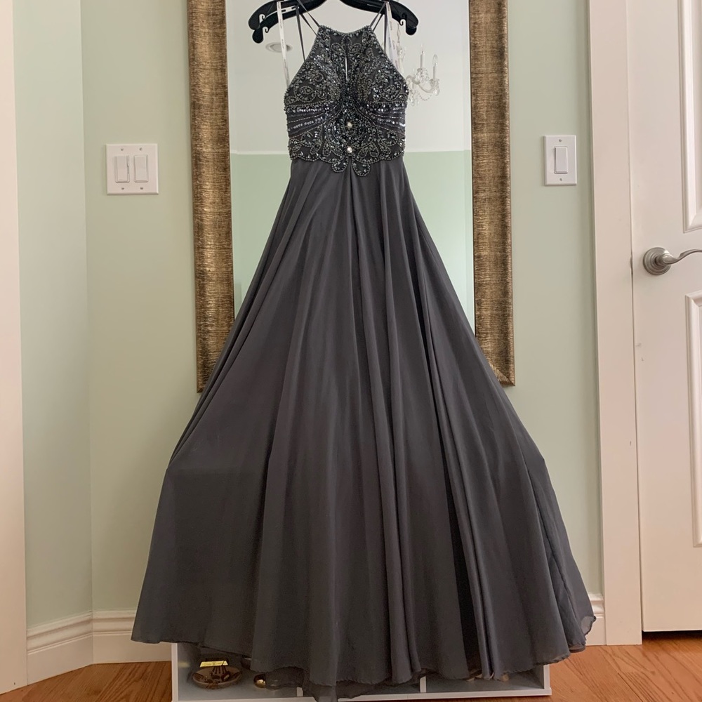 FOR SALE - Charcoal Beaded Bodice Jovani Gown